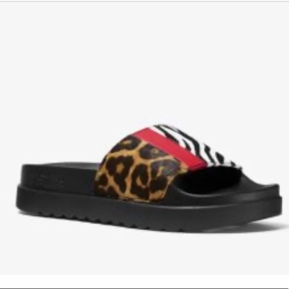 Michael KORS Sabine Calf Hair Animal Print Slide New in box​ - Picture 2 of 2